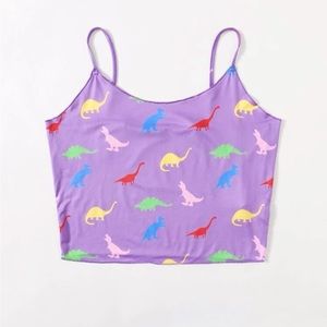 Purple Cropped Stretchy Cami Top with Rainbow Dinosaur Print NWOT